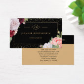 モノグラムエレガントフローラバラブラックビジネスカード (デスク)