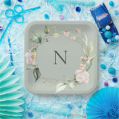 モノグラムエレガントフローラピンクサー結婚ズプレート ペーパープレート (パーティー)