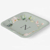 モノグラムエレガントフローラピンクサー結婚ズプレート ペーパープレート (傾斜あり)