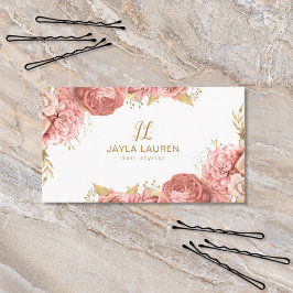 モノグラムエレガントフローラピンク金ゴールド 名刺