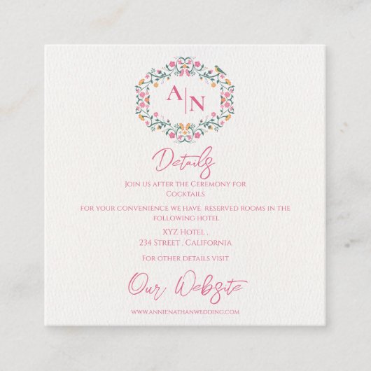 モノグラムエレガントフローラフレ結婚ームの詳細 エンクロージャーカード (正面)