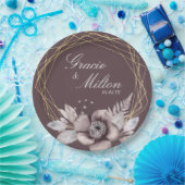 モノグラムエレガントフローラマウヴ金ゴールド結婚ズ ペーパープレート (パーティー)