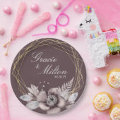 モノグラムエレガントフローラマウヴ金ゴールド結婚ズ ペーパープレート (パーティー)