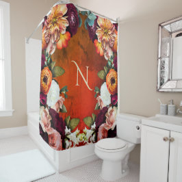 モノグラムエレガントフローラ植物学素朴ヴィンテージ シャワーカーテン