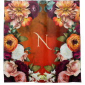 モノグラムエレガントフローラ植物学素朴ヴィンテージ シャワーカーテン (正面)