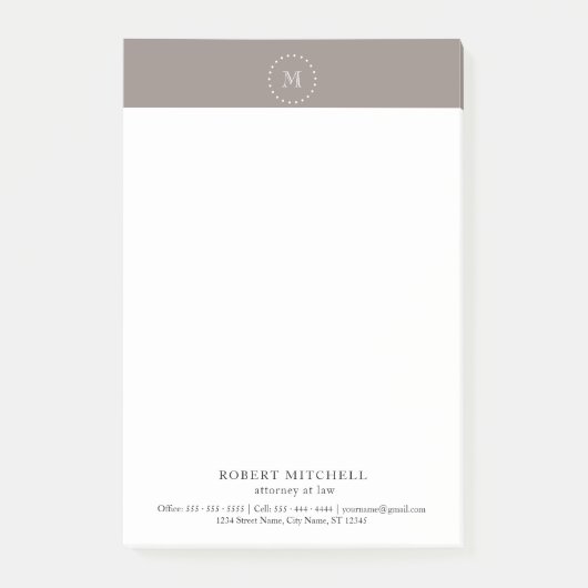 モノグラムエレガントブラウンプロフェッショナルポストイット®ノート ポストイット (正面)