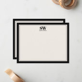 モノグラムエレガントブラックとアイボリーミニマ縁どリスト ノートカード (正面/裏面インサイチュ)