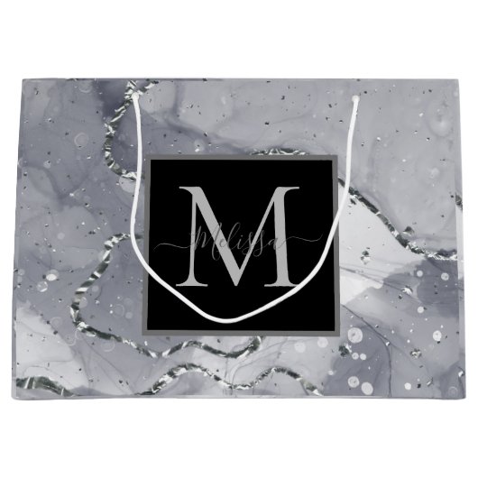 モノグラムエレガントブラックとシルバー抱き枕 ラージペーパーバッグ (正面)