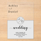 モノグラムエレガントブラックとホワイトグレーシック結婚ズ アクリル招待状 (正面)