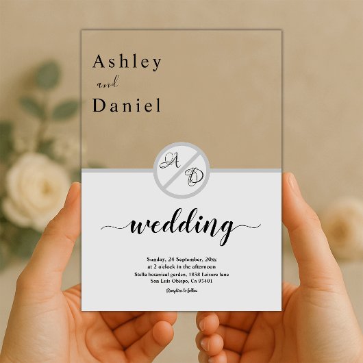 モノグラムエレガントブラックとホワイトグレーシック結婚ズ アクリル招待状