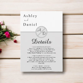 モノグラムエレガントブラックとホワイトグレーシック結婚ズ エンクロージャーカード