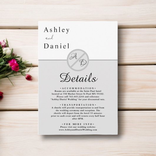 モノグラムエレガントブラックとホワイトグレーシック結婚ズ エンクロージャーカード