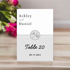 モノグラムエレガントブラックとホワイトグレーシック結婚ズ テーブルナンバー