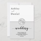 モノグラムエレガントブラックとホワイトグレーシック結婚ズ 招待状 (正面)