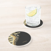 モノグラムエレガントブラックと金ゴールドミュージックノートデザイン コースター (側面)
