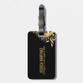 モノグラムエレガントブラックと金ゴールドミュージックノートデザイン ラゲッジタグ (裏面縦)