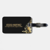 モノグラムエレガントブラックと金ゴールドミュージックノートデザイン ラゲッジタグ (裏面横)