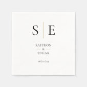 モノグラムエレガントブラックと金ゴールド結婚ズ スタンダードカクテルナプキン (正面)