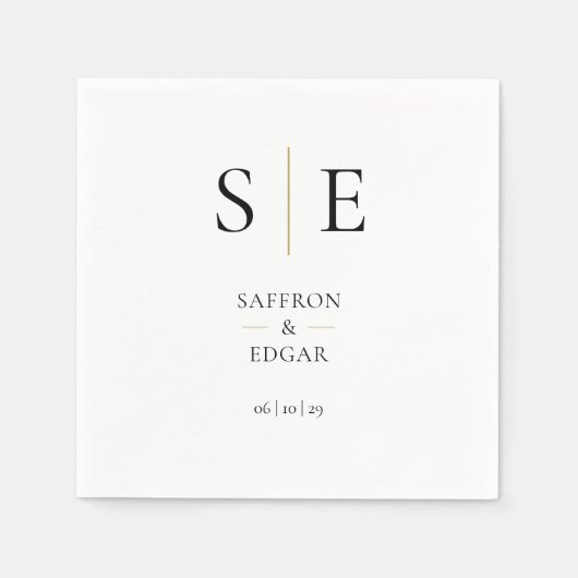 モノグラムエレガントブラックと金ゴールド結婚ズ スタンダードカクテルナプキン (正面)