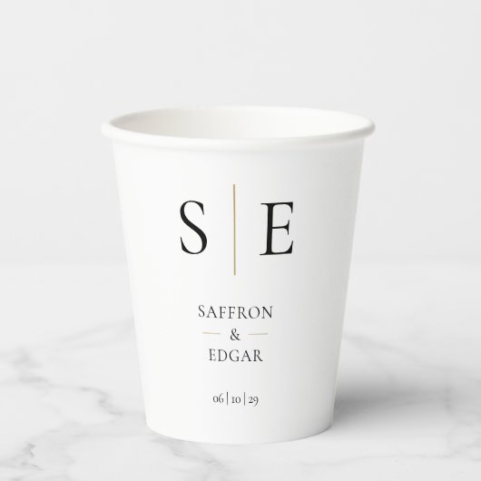 モノグラムエレガントブラックと金ゴールド結婚ズ 紙コップ (正面)
