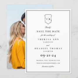 モノグラムエレガントブラッククレスト写真日付を保存 セーブザデート