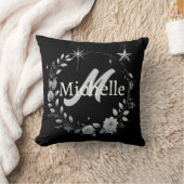 モノグラムエレガントブラックシルバースクリプト装飾用クッション クッション (ブランケット)