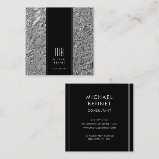 モノグラムエレガントブラックシルバー スクエア名刺 (正面/裏面)