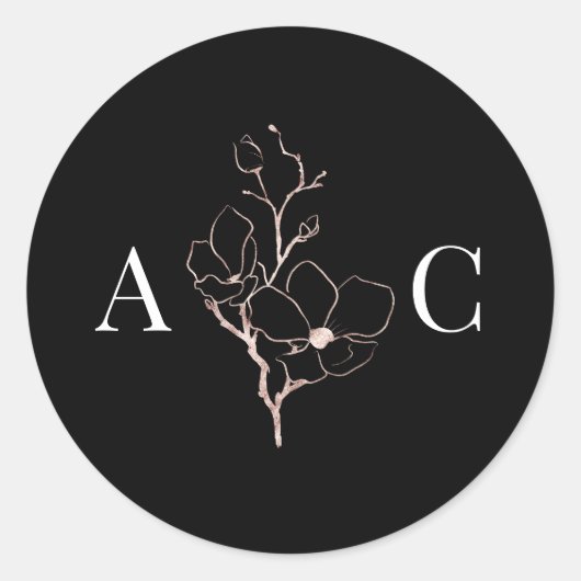 モノグラムエレガントブラック結婚ズ封筒用シール ラウンドシール (正面)