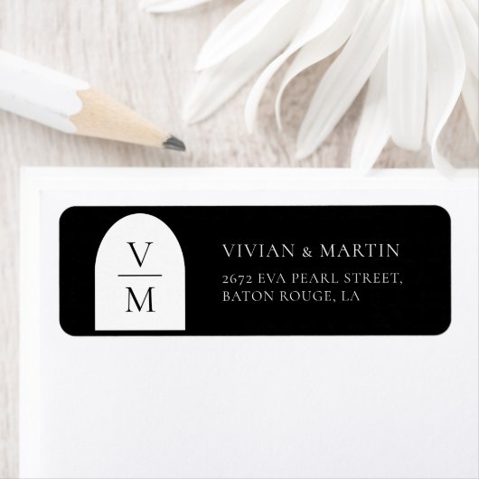 モノグラムエレガントブラック結婚ズ差出人住所 ラベル (インサイチュ)