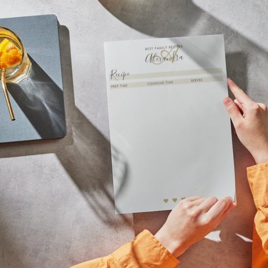 モノグラムエレガントブラック金ゴールドシンプルレシピシートNo ノートパッド