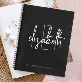 モノグラムエレガントブラック金ゴールドスクリプトビジネススクール ノートブック