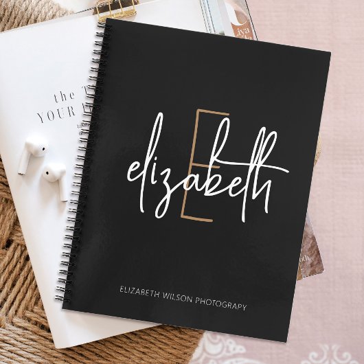 モノグラムエレガントブラック金ゴールドスクリプトビジネススクール ノートブック