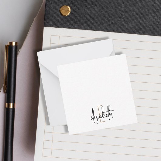 モノグラムエレガントブラック金ゴールドスクリプト ノートカード