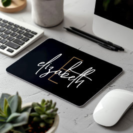 モノグラムエレガントブラック金ゴールドスクリプト マウスパッド