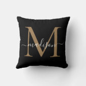 モノグラムエレガントブラック金ゴールドスタイリッシュスクリプガーリート クッション (裏面)