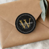 モノグラムエレガントブラック金ゴールドフローラ差出人住所 ラウンドシール