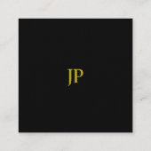 モノグラムエレガントブラック金ゴールドプレーンラグジュアリーリネン スクエア名刺 (裏面)