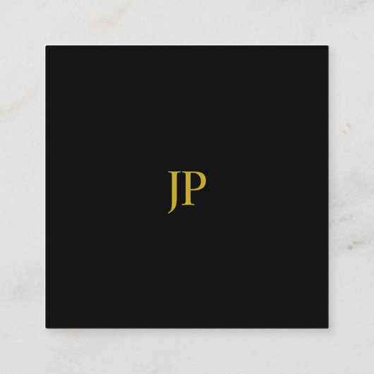 モノグラムエレガントブラック金ゴールドプレーンラグジュアリーリネン スクエア名刺 (裏面)