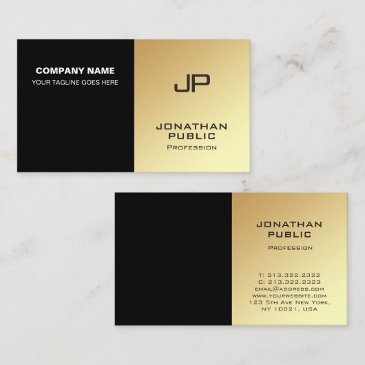 モノグラムエレガントブラック金ゴールドモダンデザイン 名刺 (正面/裏面)