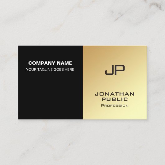 モノグラムエレガントブラック金ゴールドモダンデザイン 名刺 (正面)