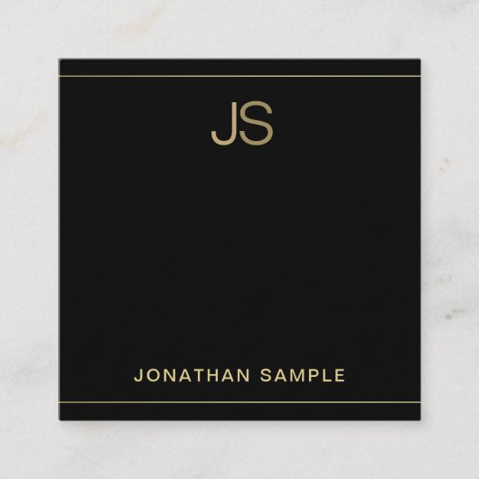 モノグラムエレガントブラック金ゴールドラグジュアリープレミアムシック スクエア名刺 (正面)