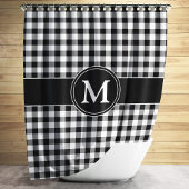 モノグラムエレガントブラック&ホワイトのチェック済みパターン シャワーカーテン