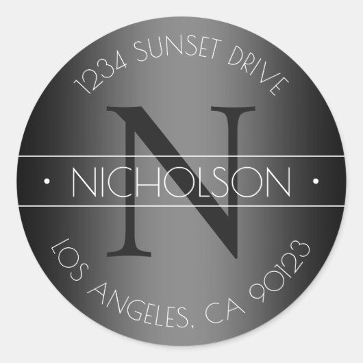 モノグラムエレガントブラック&ホワイト差出人住所 ラウンドシール (正面)