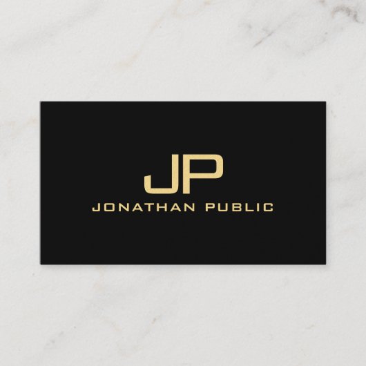 モノグラムエレガントブラック&金ゴールドラグジュアリープレミアムパール 名刺 (正面)