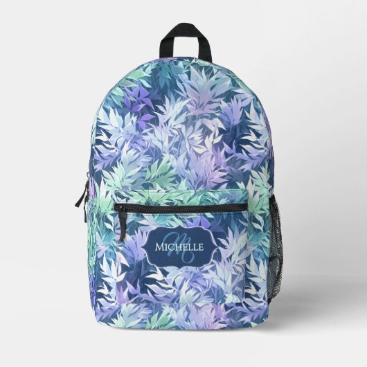 モノグラムエレガントブルーグリーン離れ プリントバックパック (正面)