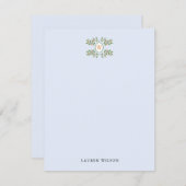 モノグラムエレガントブルーフラ淡い色のットで緑 ノートカード (正面/裏面)