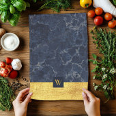 モノグラムエレガントブルーマーブル キッチンタオル