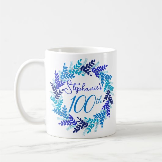 モノグラムエレガントブルーリース100誕生日 コーヒーマグカップ (左)