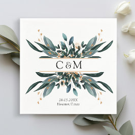 モノグラムエレガントブルー金ゴールド（イミタット）植物学 スタンダードカクテルナプキン