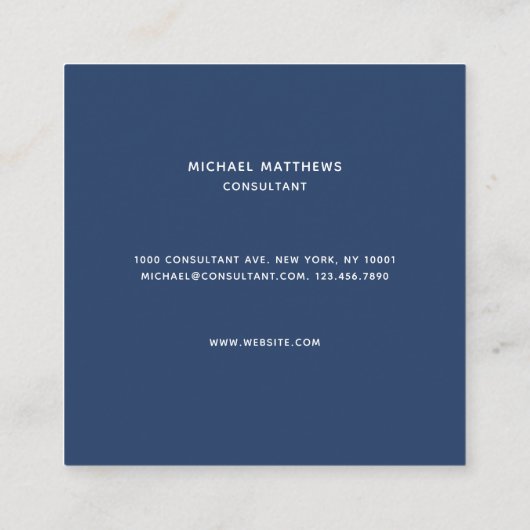 モノグラムエレガントプロフェッショナルシンプルモダンネイビー スクエア名刺 (裏面)